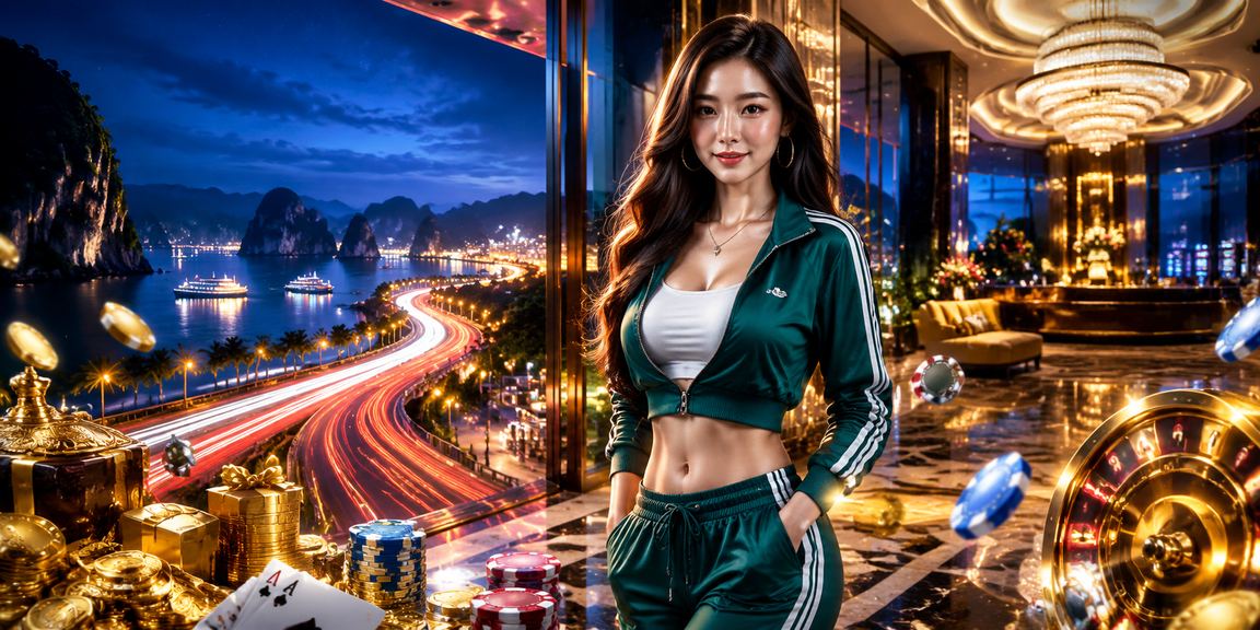 Không khí giải trí casino về đêm ở vịnh Hạ Long với ánh đèn neon lung linh