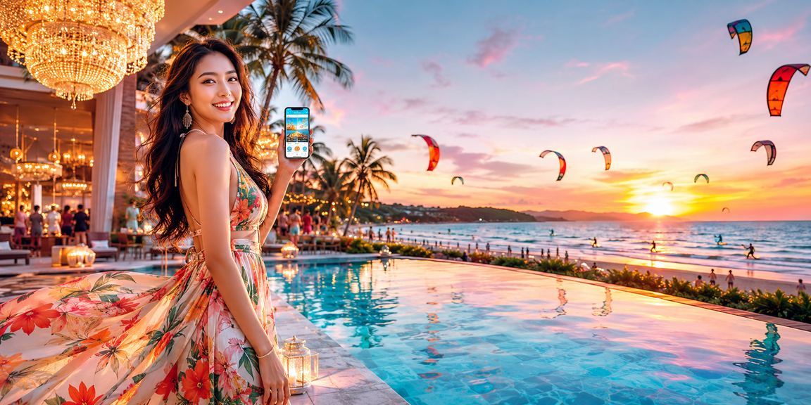 Không khí lễ hội tại Mũi Né với người dùng tham gia trò chơi trực tuyến và nhận cashback